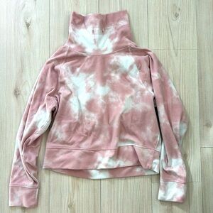old navy active size medium pink and white tiedye cropped fleece sweatshirt
